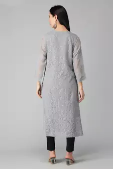 Grey embroidered georgette chikankari-kurtis