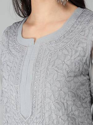 Grey embroidered georgette chikankari-kurtis 3