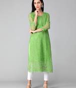 Green embroidered georgette chikankari-kurtis