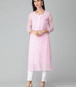 Pink embroidered georgette chikankari-kurtis