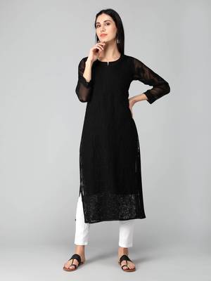 Black embroidered georgette chikankari-kurtis 1