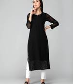 Black embroidered georgette chikankari-kurtis
