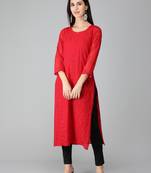 Red embroidered georgette chikankari-kurtis