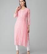 Peach embroidered georgette chikankari-kurtis