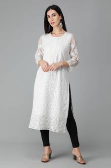 White embroidered georgette chikankari-kurtis
