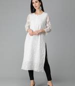 White embroidered georgette chikankari-kurtis