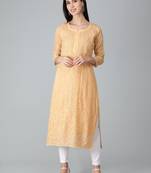 Beige embroidered georgette chikankari-kurtis