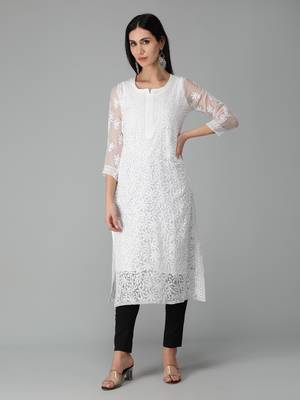 White embroidered georgette chikankari-kurtis 1