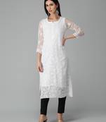 White embroidered georgette chikankari-kurtis