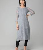 Grey embroidered georgette chikankari-kurtis