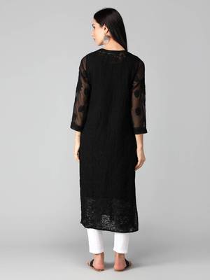 Black embroidered georgette chikankari-kurtis 2