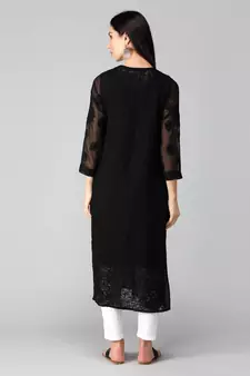 Black embroidered georgette chikankari-kurtis