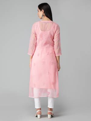 Peach embroidered georgette chikankari-kurtis 2