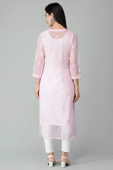 Pink embroidered georgette chikankari-kurtis