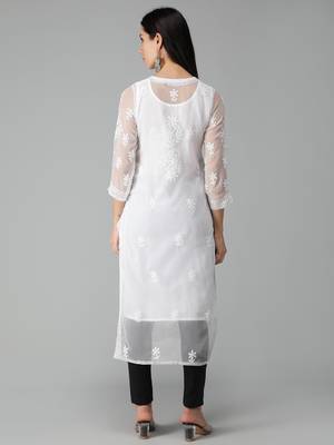 White embroidered georgette chikankari-kurtis 2