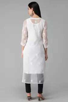 White embroidered georgette chikankari-kurtis