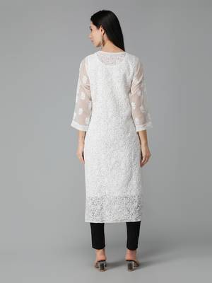 White embroidered georgette chikankari-kurtis 2