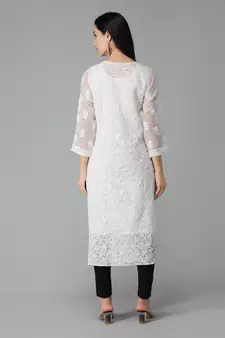 White embroidered georgette chikankari-kurtis