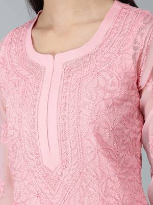 Peach embroidered georgette chikankari-kurtis 3