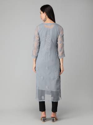 Grey embroidered georgette chikankari-kurtis 2