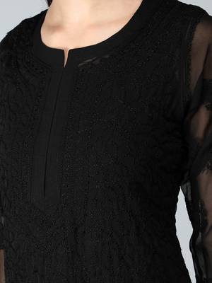 Black embroidered georgette chikankari-kurtis 3