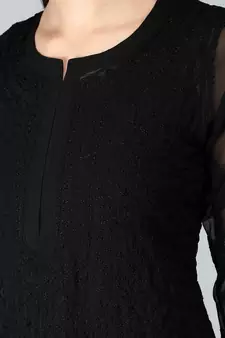 Black embroidered georgette chikankari-kurtis