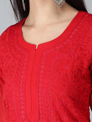 Red embroidered georgette chikankari-kurtis 3