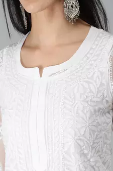 White embroidered georgette chikankari-kurtis