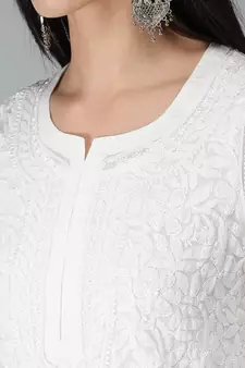 White embroidered georgette chikankari-kurtis