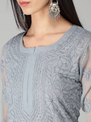 Grey embroidered georgette chikankari-kurtis 3