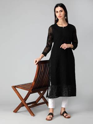 Black embroidered georgette chikankari-kurtis 4