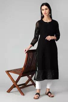 Black embroidered georgette chikankari-kurtis
