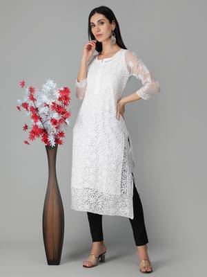 White embroidered georgette chikankari-kurtis 4