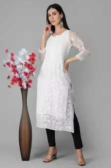 White embroidered georgette chikankari-kurtis