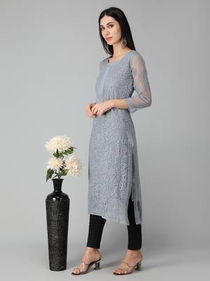 Grey embroidered georgette chikankari-kurtis 4