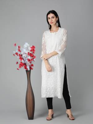 White embroidered georgette chikankari-kurtis 4