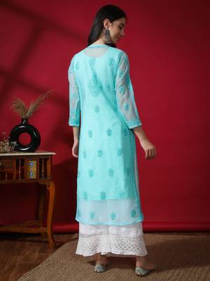 Green embroidered georgette chikankari-kurtis 2