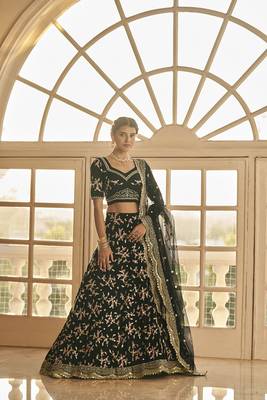 Black embroidered art silk semi stitched lehenga 1