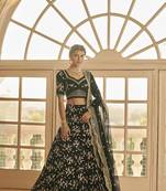 Black embroidered art silk semi stitched lehenga