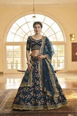 Blue embroidered art silk semi stitched lehenga 1