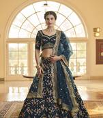 Blue embroidered art silk semi stitched lehenga