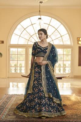 Blue embroidered art silk semi stitched lehenga 3
