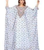 SKY BLUE DUBAI ABAYA HAND EMBROIDERY JILBAB KAFTAN TRADITIONAL ARABIC MAXI DRESS GOWN
