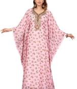 PINK FLORAL PRINTED ZARI WORK CHIFFON POLYESTER ISLAMIC PARTY WEAR  KAFTAN FARASHA ABAYA