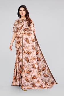 Brown printed georgette saree with blouse