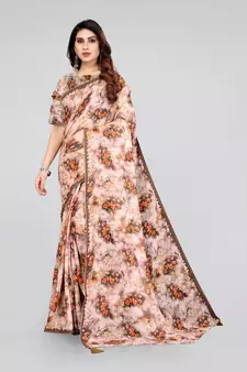 Brown printed georgette saree with blouse