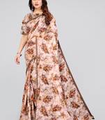 Brown printed georgette saree with blouse