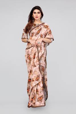 Brown printed georgette saree with blouse 2