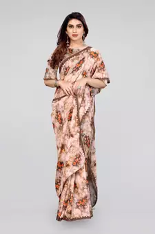 Brown printed georgette saree with blouse