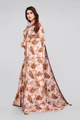 Brown printed georgette saree with blouse 3
